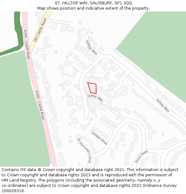 67, HILLTOP WAY, SALISBURY, SP1 3QQ: Location map and indicative extent of plot
