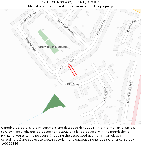 67, HITCHINGS WAY, REIGATE, RH2 8EN: Location map and indicative extent of plot