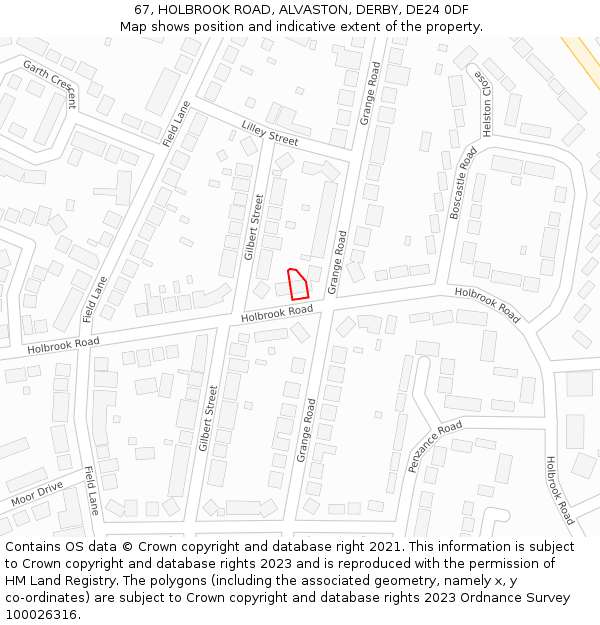 67, HOLBROOK ROAD, ALVASTON, DERBY, DE24 0DF: Location map and indicative extent of plot