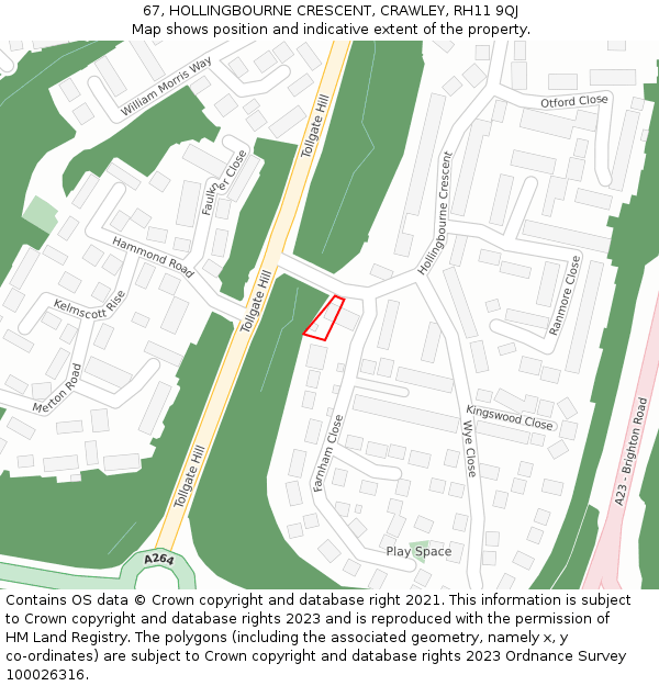 67, HOLLINGBOURNE CRESCENT, CRAWLEY, RH11 9QJ: Location map and indicative extent of plot