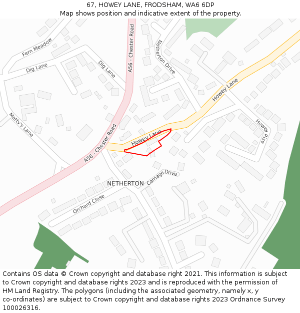 67, HOWEY LANE, FRODSHAM, WA6 6DP: Location map and indicative extent of plot