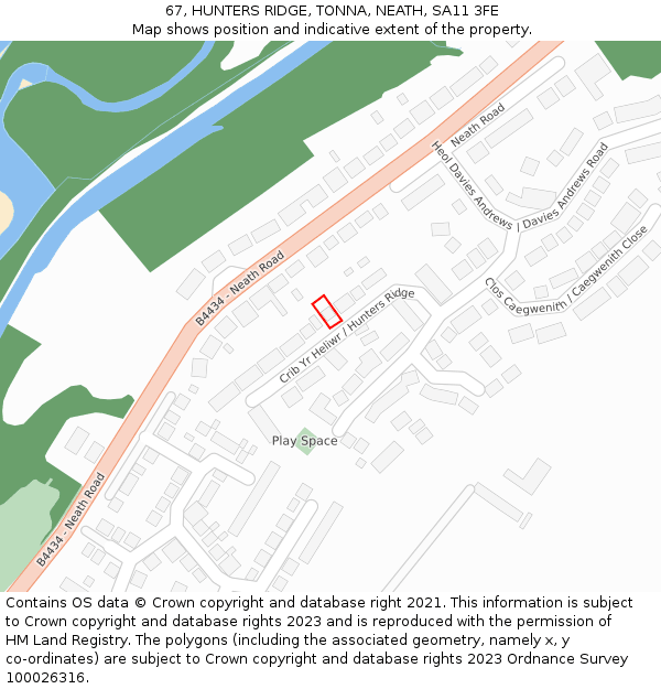 67, HUNTERS RIDGE, TONNA, NEATH, SA11 3FE: Location map and indicative extent of plot