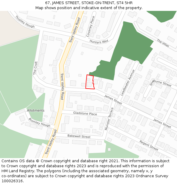 67, JAMES STREET, STOKE-ON-TRENT, ST4 5HR: Location map and indicative extent of plot