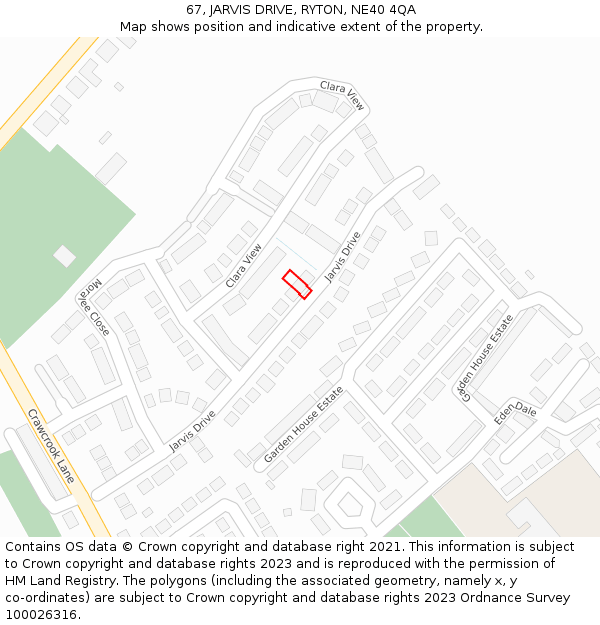 67, JARVIS DRIVE, RYTON, NE40 4QA: Location map and indicative extent of plot