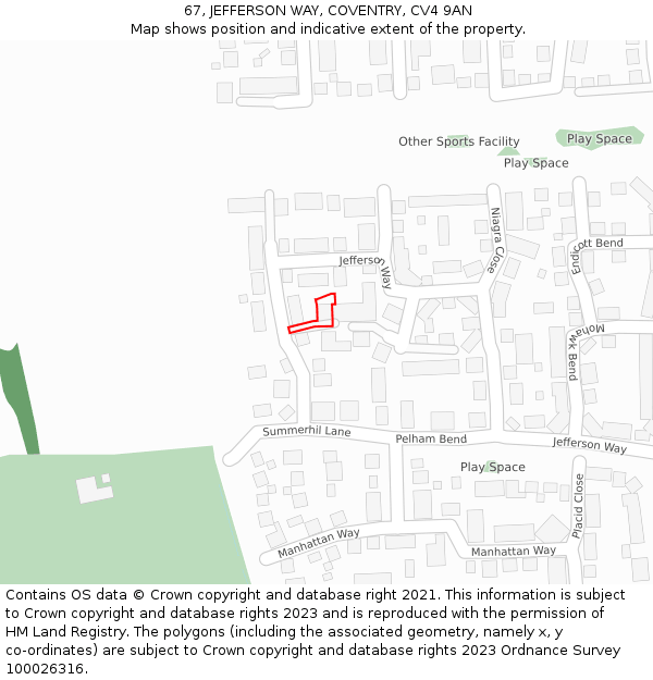 67, JEFFERSON WAY, COVENTRY, CV4 9AN: Location map and indicative extent of plot