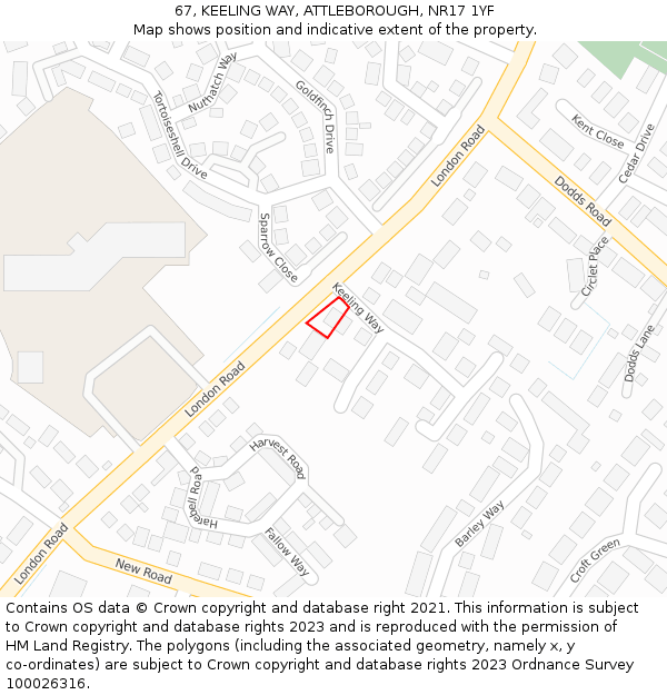 67, KEELING WAY, ATTLEBOROUGH, NR17 1YF: Location map and indicative extent of plot