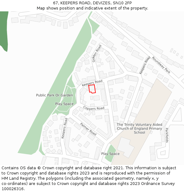 67, KEEPERS ROAD, DEVIZES, SN10 2FP: Location map and indicative extent of plot