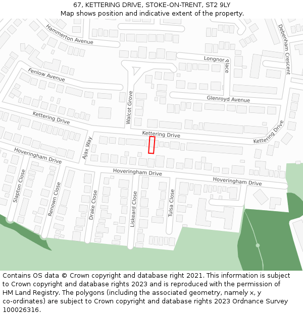 67, KETTERING DRIVE, STOKE-ON-TRENT, ST2 9LY: Location map and indicative extent of plot