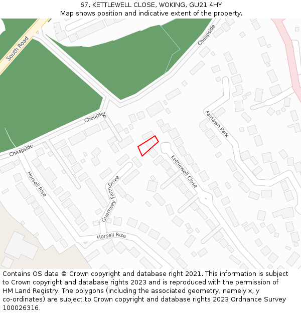 67, KETTLEWELL CLOSE, WOKING, GU21 4HY: Location map and indicative extent of plot