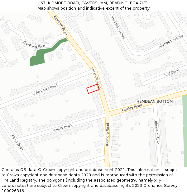 67, KIDMORE ROAD, CAVERSHAM, READING, RG4 7LZ: Location map and indicative extent of plot