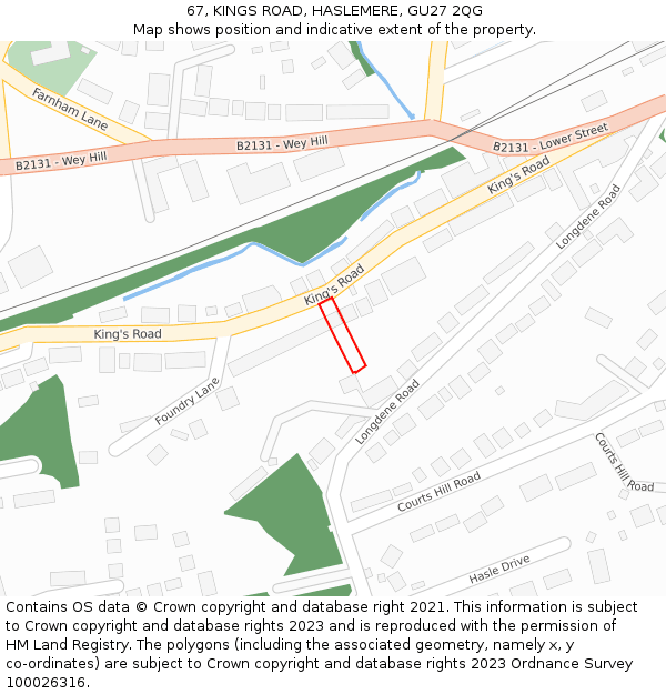 67, KINGS ROAD, HASLEMERE, GU27 2QG: Location map and indicative extent of plot