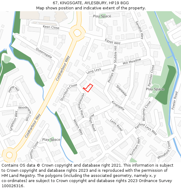 67, KINGSGATE, AYLESBURY, HP19 8GG: Location map and indicative extent of plot