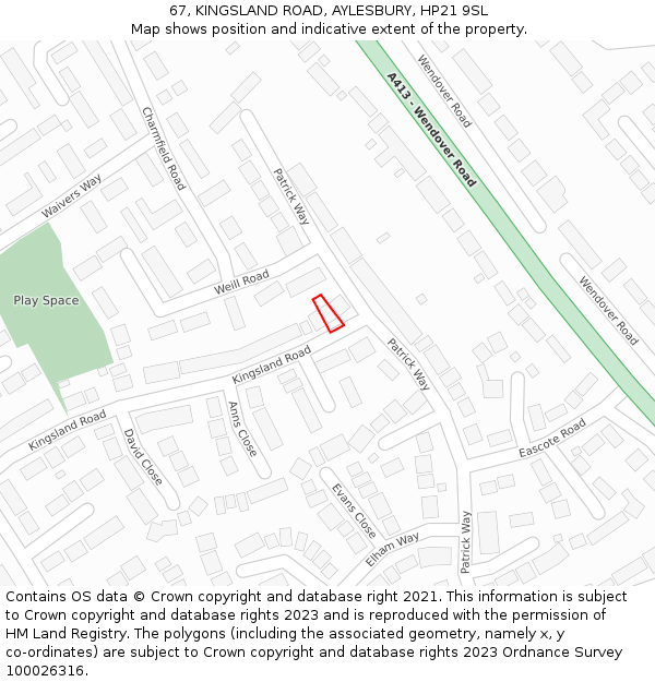 67, KINGSLAND ROAD, AYLESBURY, HP21 9SL: Location map and indicative extent of plot