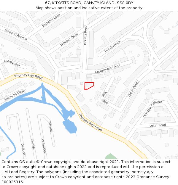67, KITKATTS ROAD, CANVEY ISLAND, SS8 0DY: Location map and indicative extent of plot