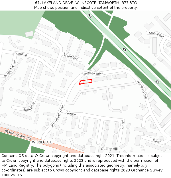 67, LAKELAND DRIVE, WILNECOTE, TAMWORTH, B77 5TG: Location map and indicative extent of plot