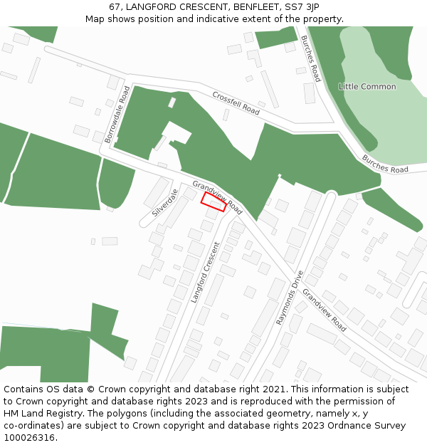 67, LANGFORD CRESCENT, BENFLEET, SS7 3JP: Location map and indicative extent of plot