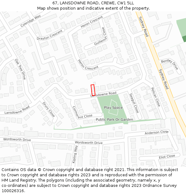 67, LANSDOWNE ROAD, CREWE, CW1 5LL: Location map and indicative extent of plot