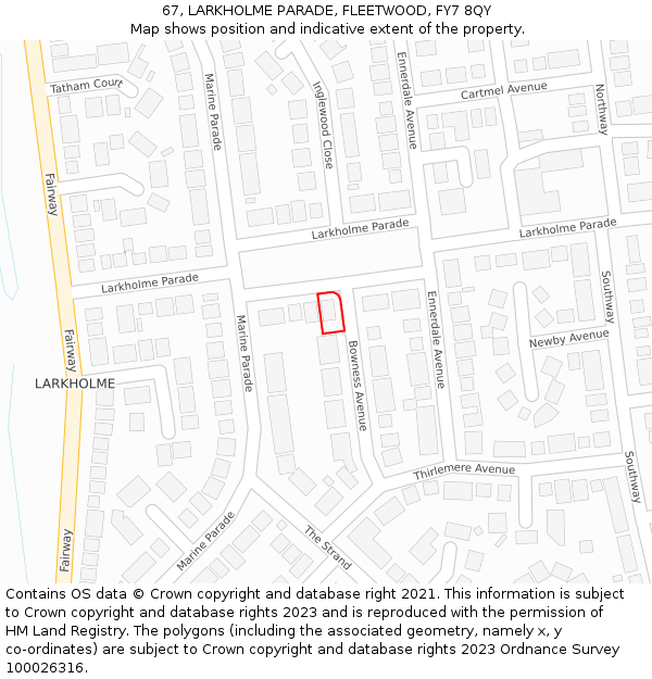 67, LARKHOLME PARADE, FLEETWOOD, FY7 8QY: Location map and indicative extent of plot