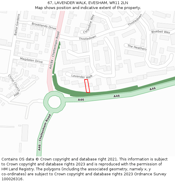 67, LAVENDER WALK, EVESHAM, WR11 2LN: Location map and indicative extent of plot