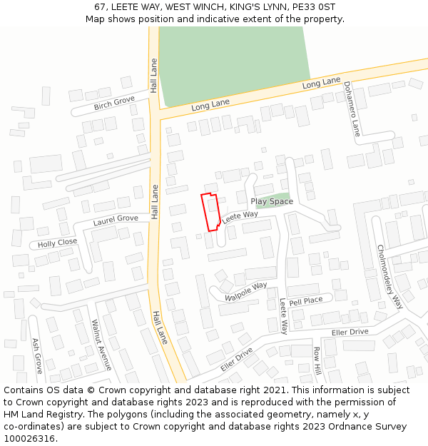 67, LEETE WAY, WEST WINCH, KING'S LYNN, PE33 0ST: Location map and indicative extent of plot