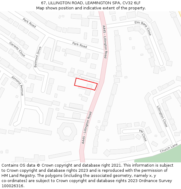 67, LILLINGTON ROAD, LEAMINGTON SPA, CV32 6LF: Location map and indicative extent of plot