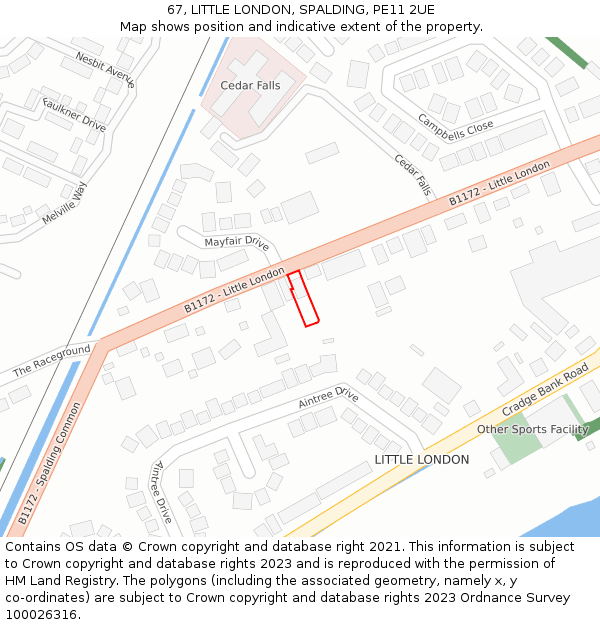 67, LITTLE LONDON, SPALDING, PE11 2UE: Location map and indicative extent of plot