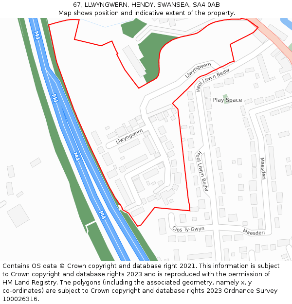 67, LLWYNGWERN, HENDY, SWANSEA, SA4 0AB: Location map and indicative extent of plot