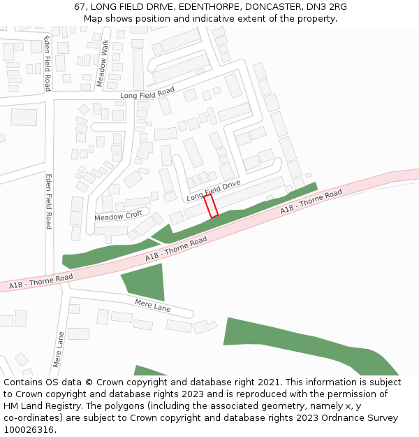 67, LONG FIELD DRIVE, EDENTHORPE, DONCASTER, DN3 2RG: Location map and indicative extent of plot