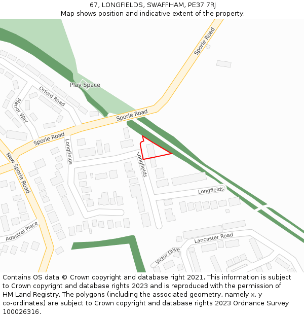 67, LONGFIELDS, SWAFFHAM, PE37 7RJ: Location map and indicative extent of plot