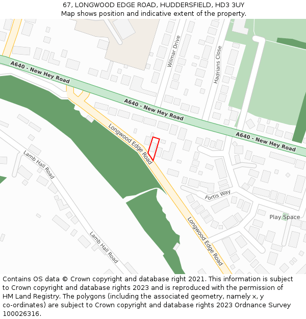 67, LONGWOOD EDGE ROAD, HUDDERSFIELD, HD3 3UY: Location map and indicative extent of plot