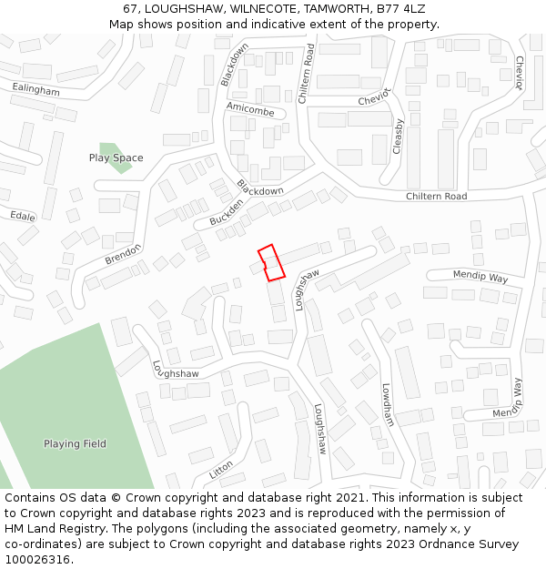 67, LOUGHSHAW, WILNECOTE, TAMWORTH, B77 4LZ: Location map and indicative extent of plot