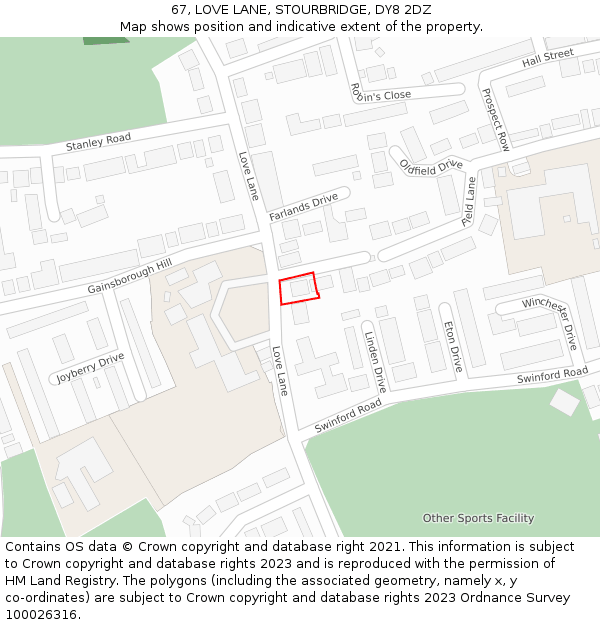 67, LOVE LANE, STOURBRIDGE, DY8 2DZ: Location map and indicative extent of plot