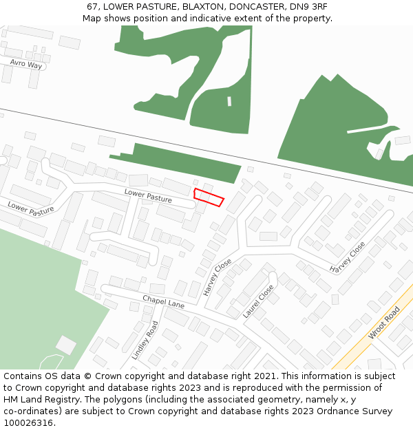67, LOWER PASTURE, BLAXTON, DONCASTER, DN9 3RF: Location map and indicative extent of plot
