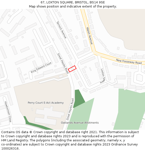 67, LOXTON SQUARE, BRISTOL, BS14 9SE: Location map and indicative extent of plot