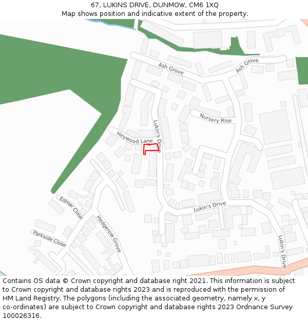 67, LUKINS DRIVE, DUNMOW, CM6 1XQ: Location map and indicative extent of plot