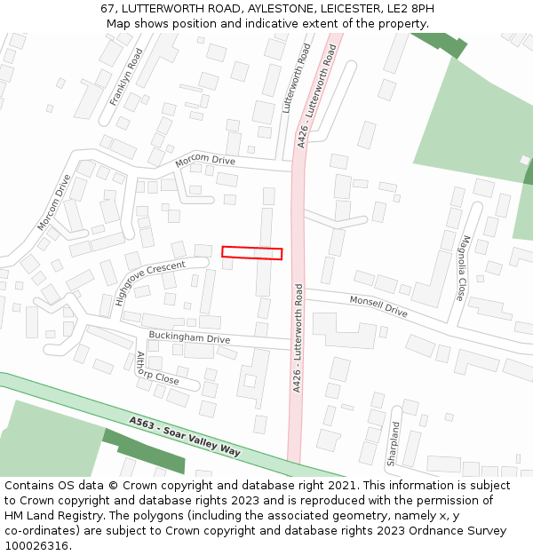 67, LUTTERWORTH ROAD, AYLESTONE, LEICESTER, LE2 8PH: Location map and indicative extent of plot