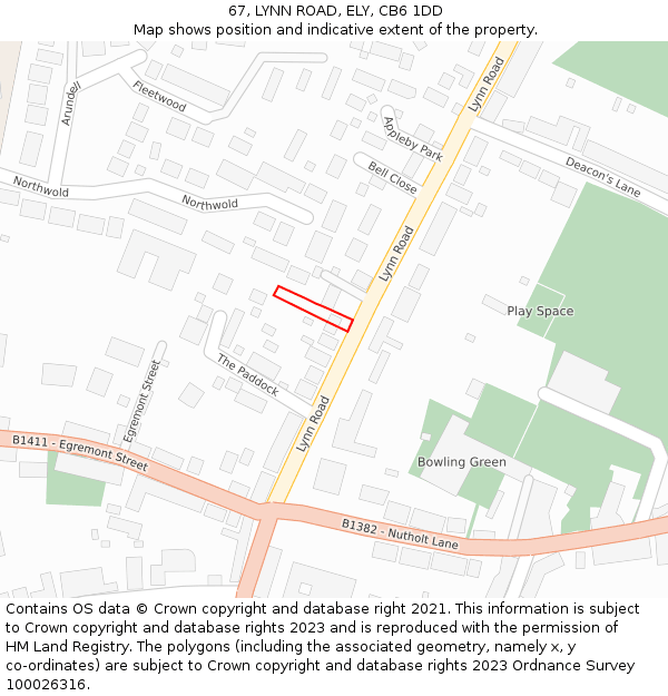 67, LYNN ROAD, ELY, CB6 1DD: Location map and indicative extent of plot