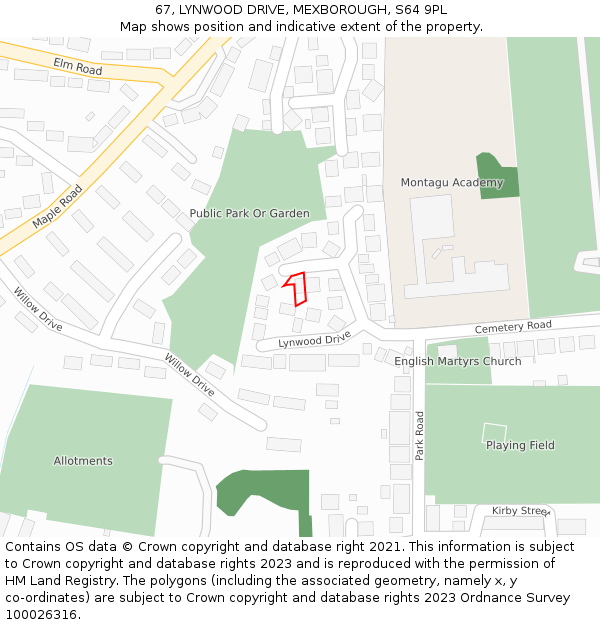 67, LYNWOOD DRIVE, MEXBOROUGH, S64 9PL: Location map and indicative extent of plot