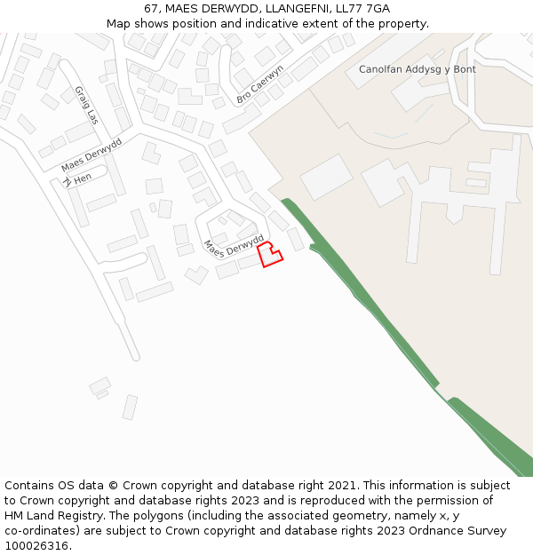 67, MAES DERWYDD, LLANGEFNI, LL77 7GA: Location map and indicative extent of plot