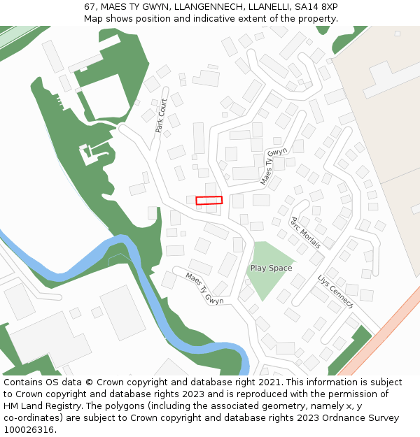 67, MAES TY GWYN, LLANGENNECH, LLANELLI, SA14 8XP: Location map and indicative extent of plot