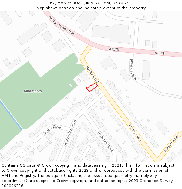 67, MANBY ROAD, IMMINGHAM, DN40 2SG: Location map and indicative extent of plot