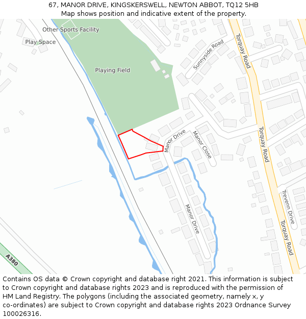 67, MANOR DRIVE, KINGSKERSWELL, NEWTON ABBOT, TQ12 5HB: Location map and indicative extent of plot