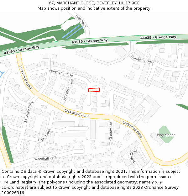 67, MARCHANT CLOSE, BEVERLEY, HU17 9GE: Location map and indicative extent of plot