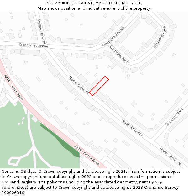 67, MARION CRESCENT, MAIDSTONE, ME15 7EH: Location map and indicative extent of plot