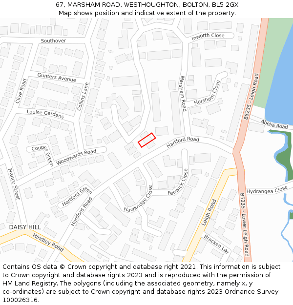 67, MARSHAM ROAD, WESTHOUGHTON, BOLTON, BL5 2GX: Location map and indicative extent of plot