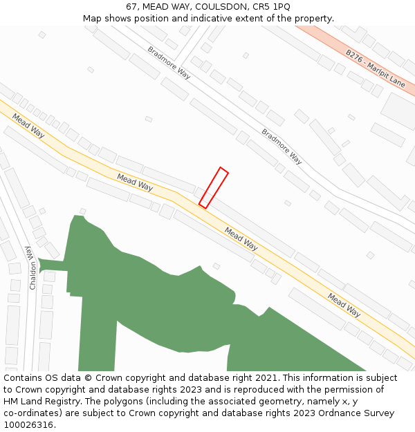 67, MEAD WAY, COULSDON, CR5 1PQ: Location map and indicative extent of plot