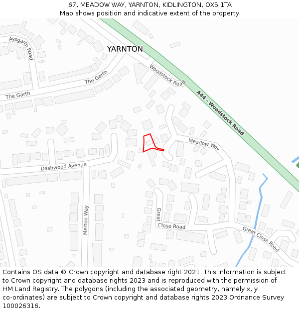67, MEADOW WAY, YARNTON, KIDLINGTON, OX5 1TA: Location map and indicative extent of plot