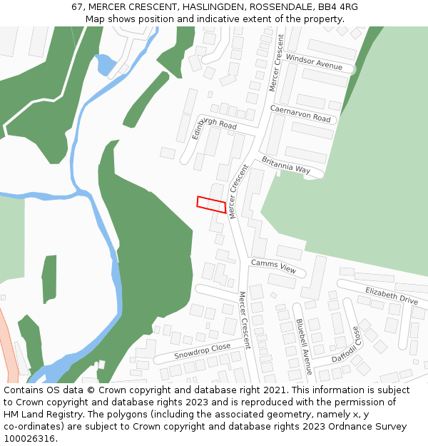 67, MERCER CRESCENT, HASLINGDEN, ROSSENDALE, BB4 4RG: Location map and indicative extent of plot