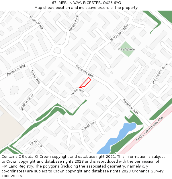 67, MERLIN WAY, BICESTER, OX26 6YG: Location map and indicative extent of plot