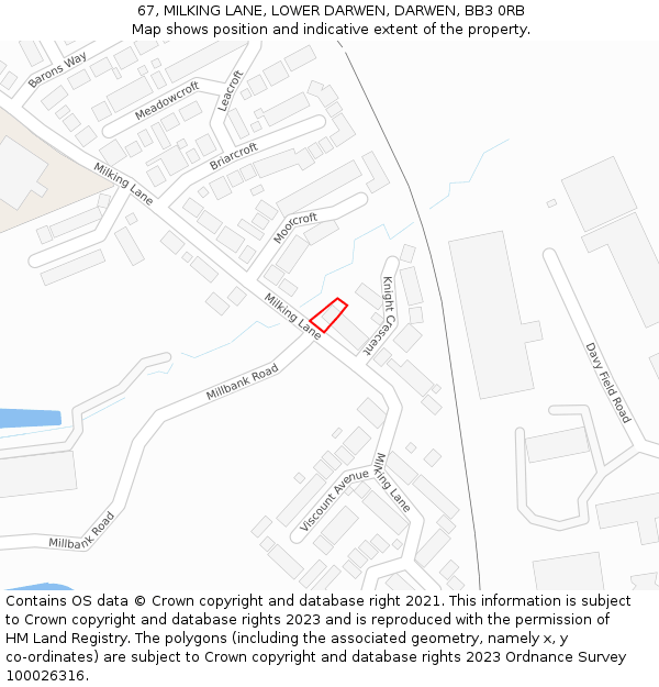 67, MILKING LANE, LOWER DARWEN, DARWEN, BB3 0RB: Location map and indicative extent of plot